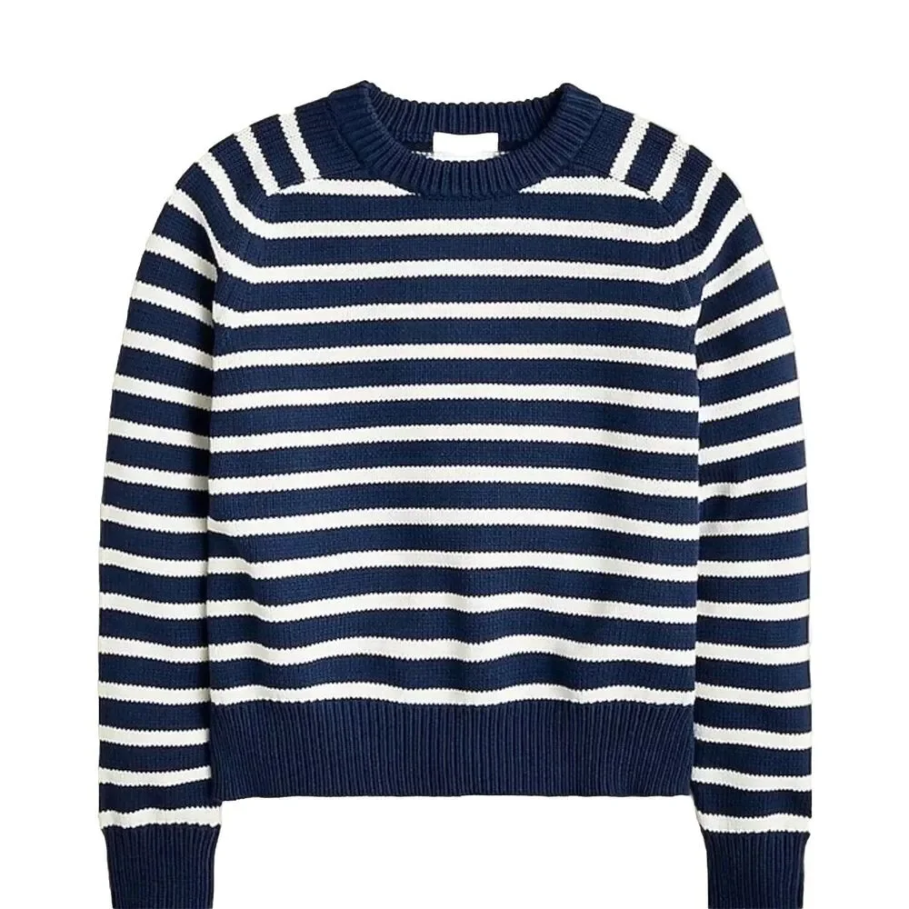 NWT J.Crew Relaxed Stripe Crewneck Sweater Womens Chunky Knit Nautical Fisherman